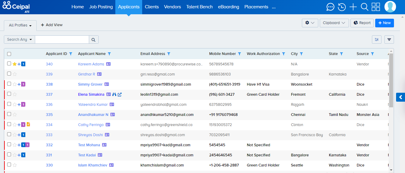 screenshot of CEIPAL ATS
